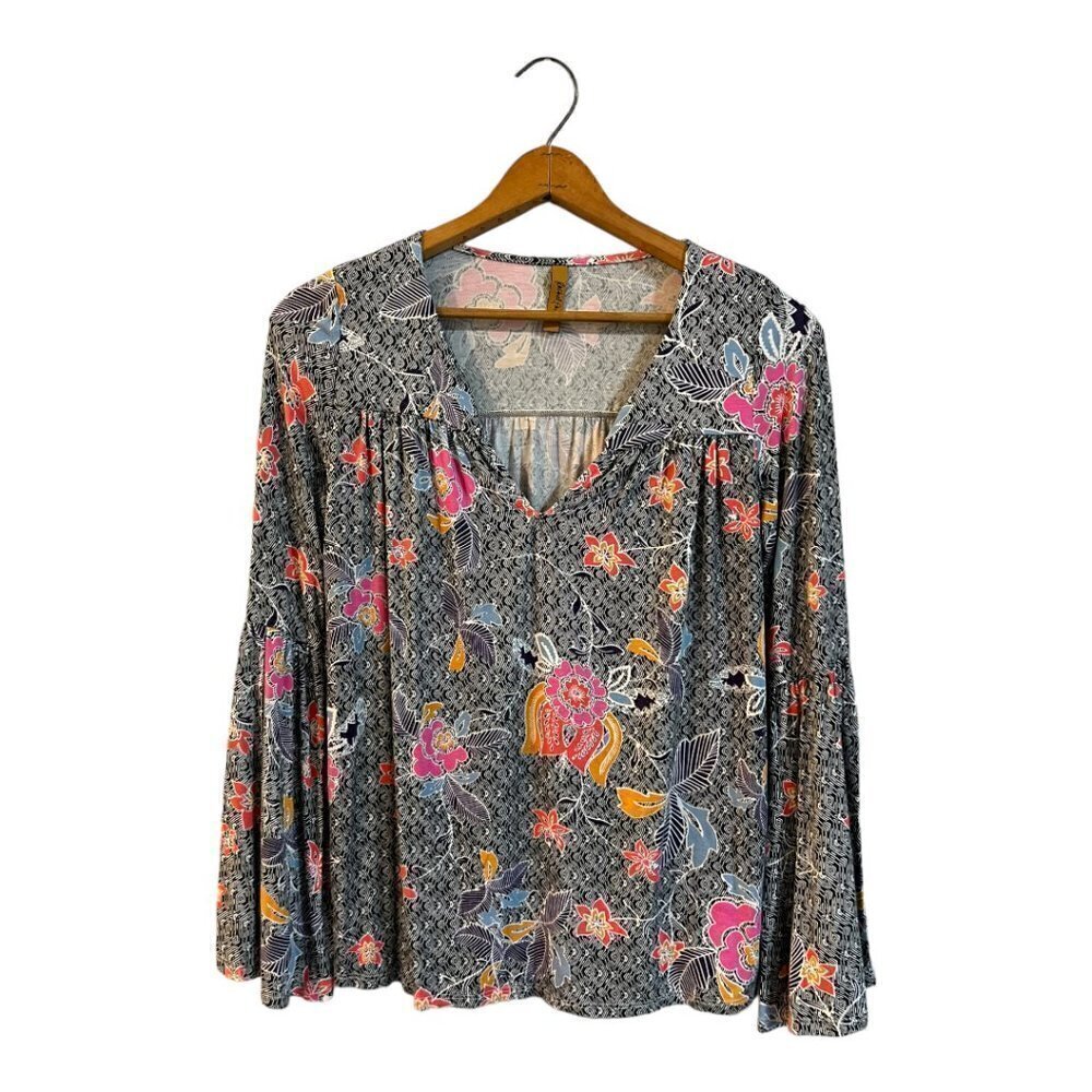 Rachel Pally Blouse Top V Neck Floral Medium Women's